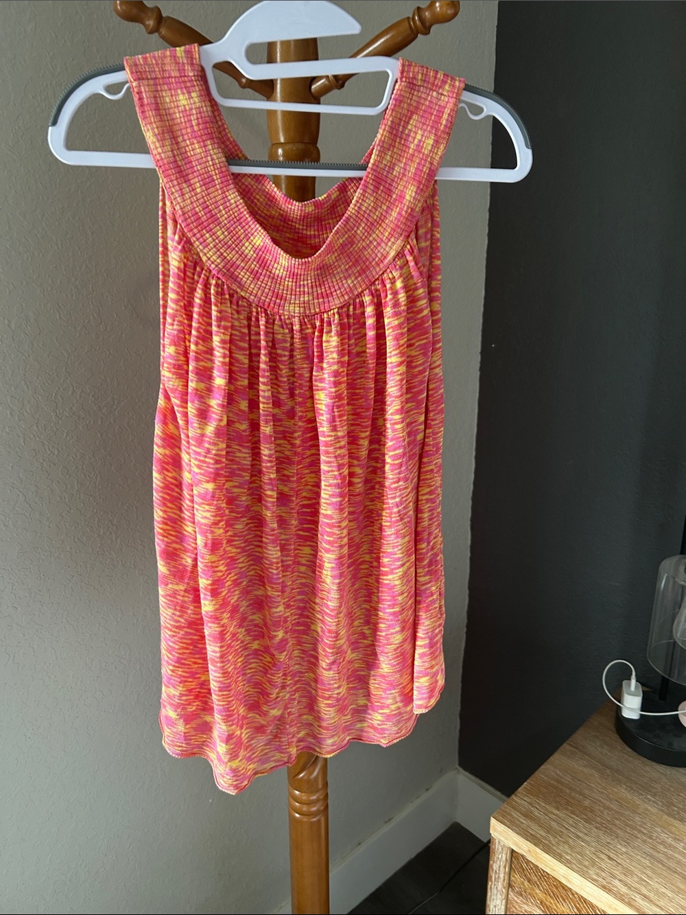 Free People Pink & Yellow Multicolor Scoop-Neck Tank